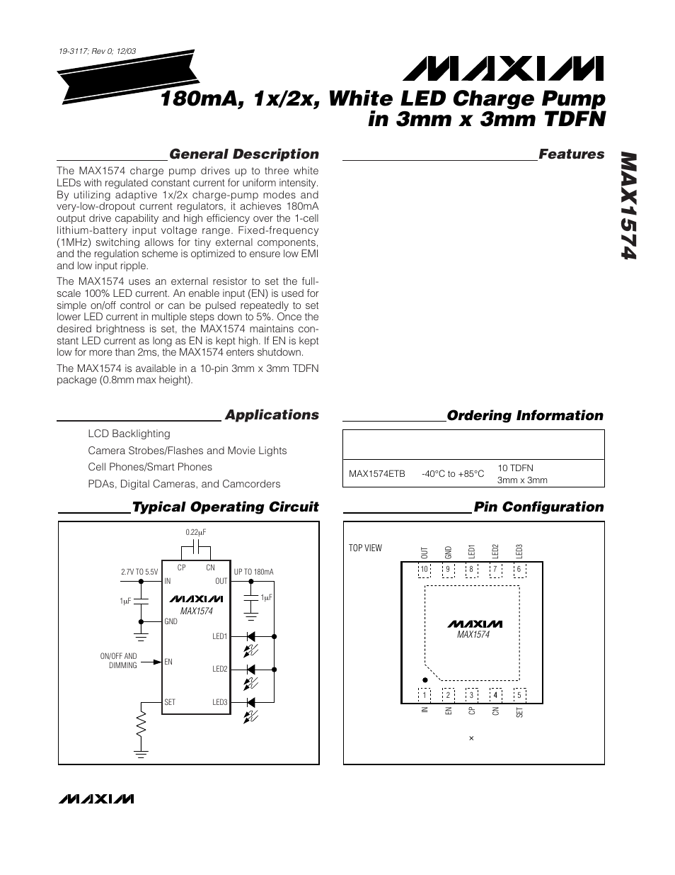 Rainbow Electronics MAX1574 User Manual | 9 pages