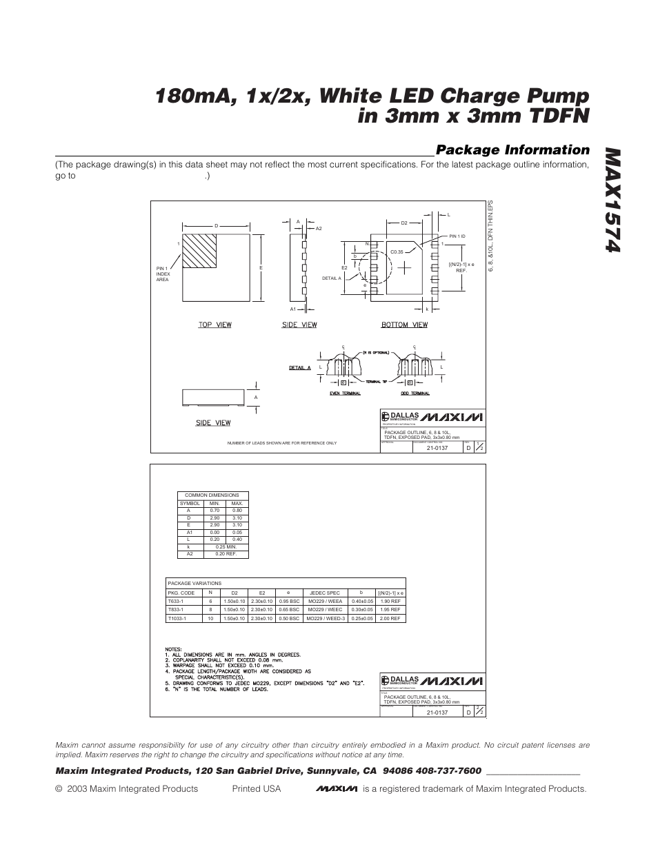 Package information | Rainbow Electronics MAX1574 User Manual | Page 9 / 9