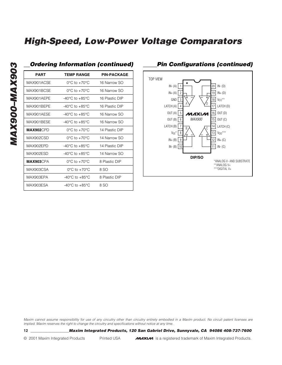 Rainbow Electronics MAX903 User Manual | Page 12 / 12