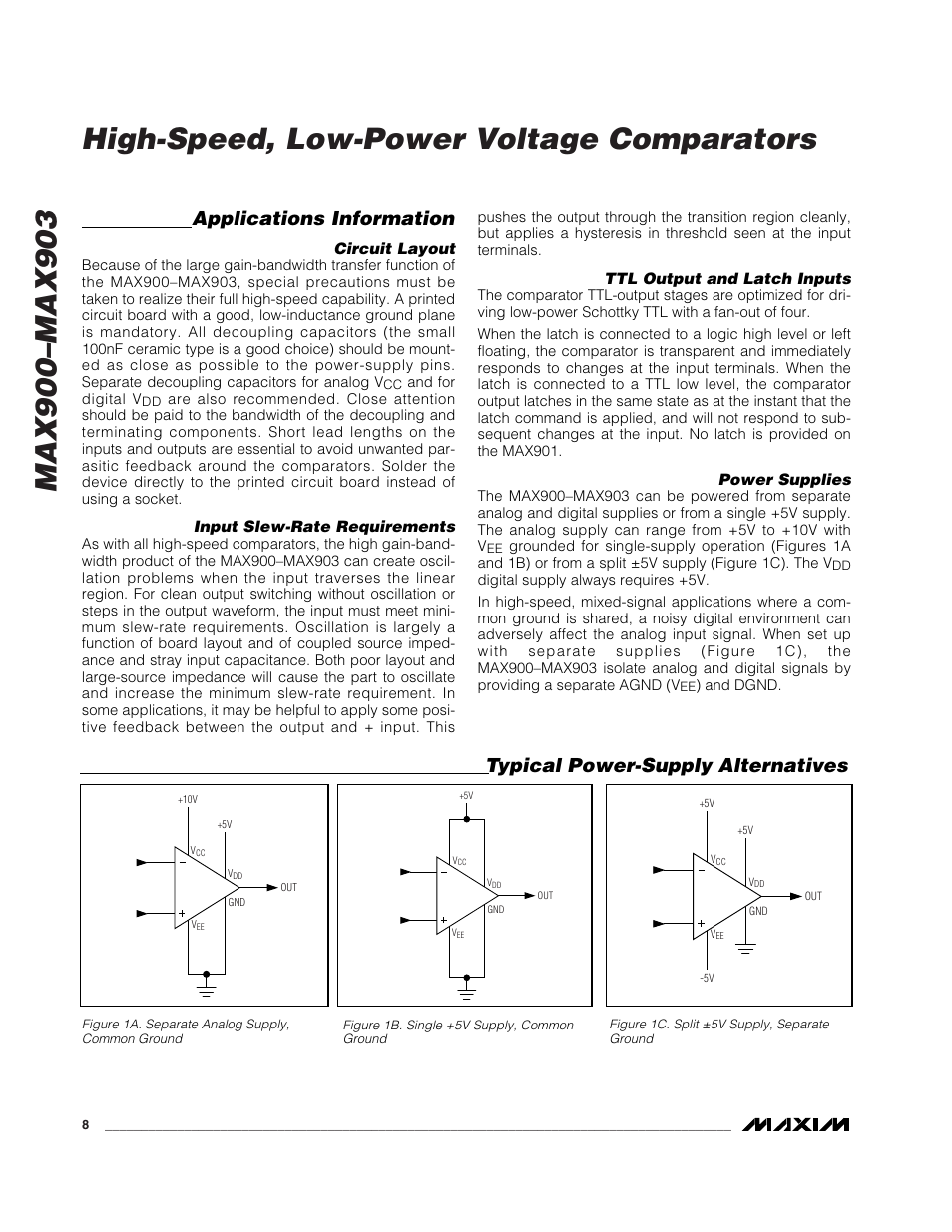 Applications information, Typical power-supply alternatives | Rainbow Electronics MAX903 User Manual | Page 8 / 12