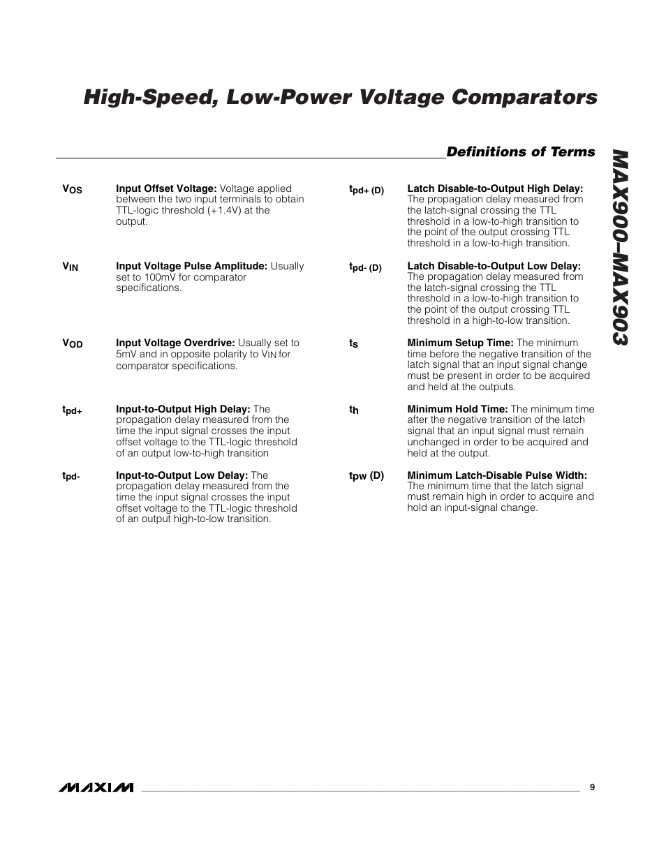 Definitions of terms | Rainbow Electronics MAX903 User Manual | Page 9 / 12