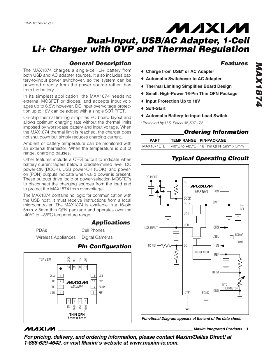 Rainbow Electronics MAX1874 User Manual | 16 pages