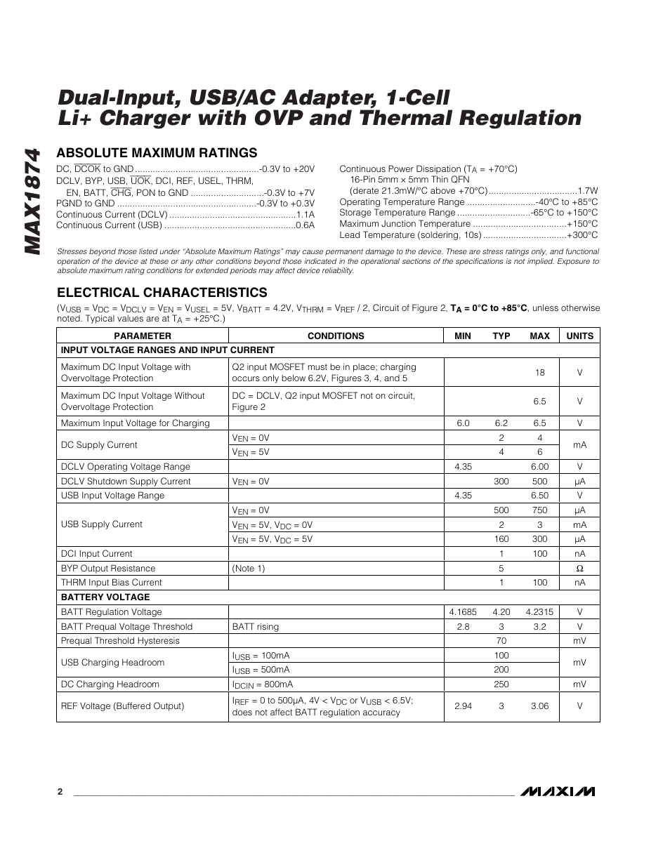 Rainbow Electronics MAX1874 User Manual | Page 2 / 16