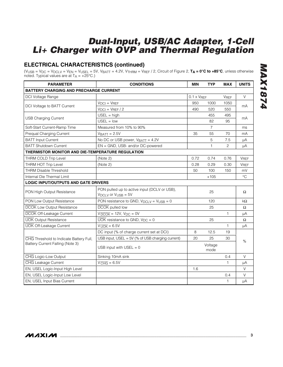 Electrical characteristics (continued) | Rainbow Electronics MAX1874 User Manual | Page 3 / 16