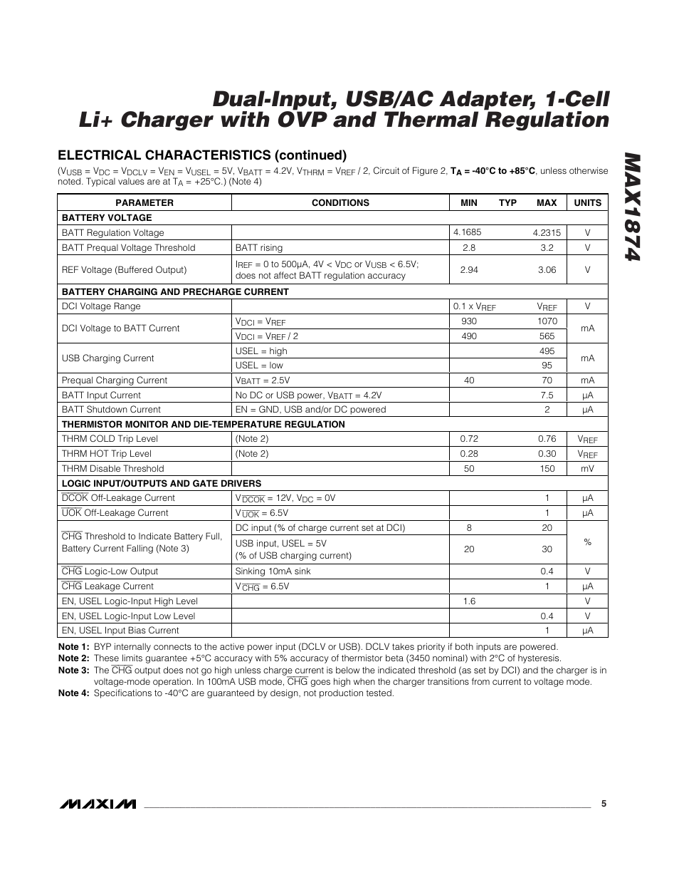 Electrical characteristics (continued) | Rainbow Electronics MAX1874 User Manual | Page 5 / 16