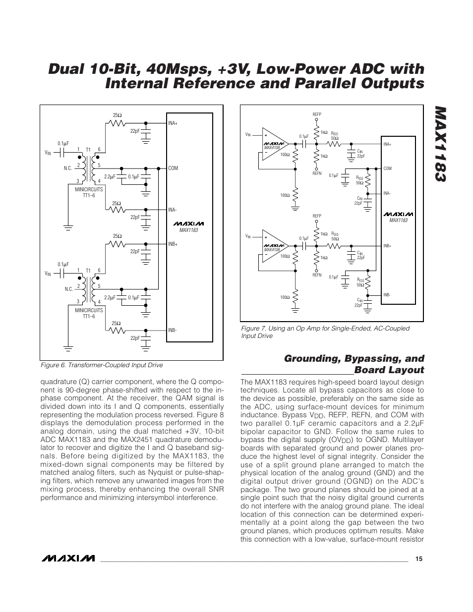 Grounding, bypassing, and board layout | Rainbow Electronics MAX1183 User Manual | Page 15 / 18