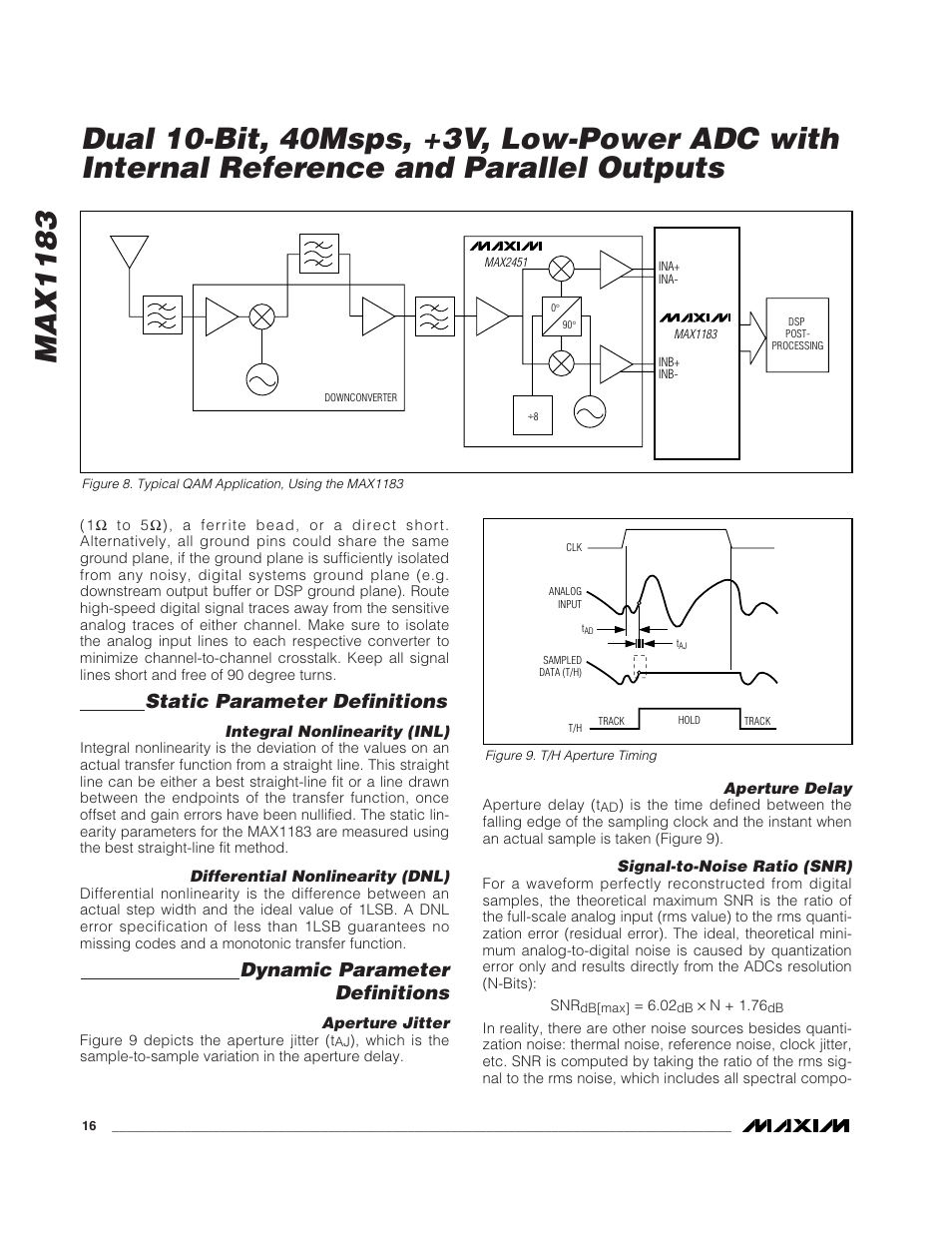 Max1183, Static parameter definitions, Dynamic parameter definitions | Rainbow Electronics MAX1183 User Manual | Page 16 / 18