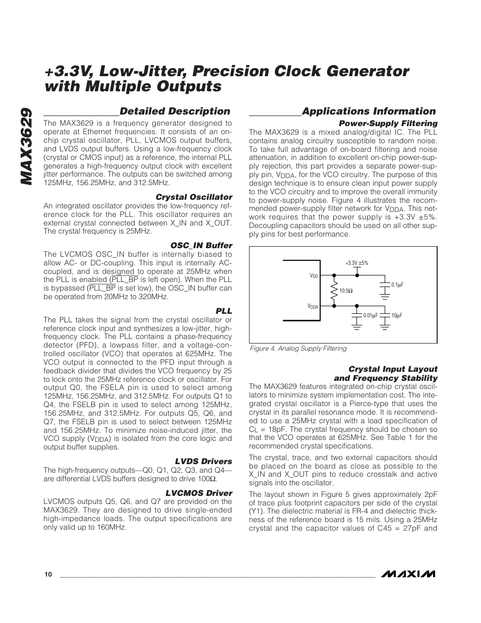 Detailed description, Applications information | Rainbow Electronics MAX3629 User Manual | Page 10 / 12