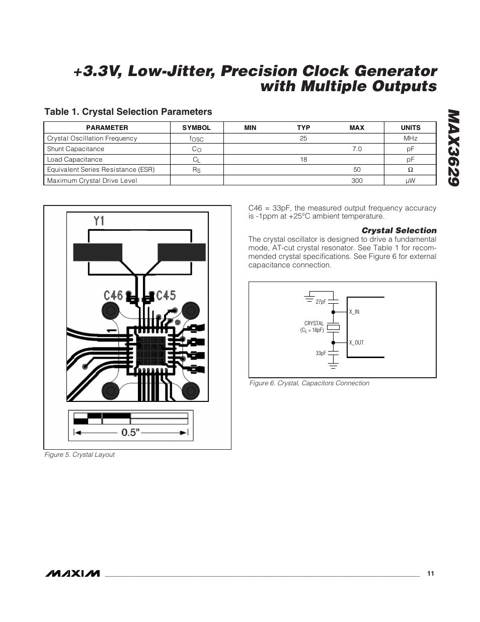 Table 1. crystal selection parameters | Rainbow Electronics MAX3629 User Manual | Page 11 / 12