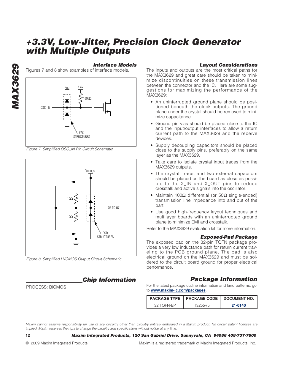 Chip information, Package information | Rainbow Electronics MAX3629 User Manual | Page 12 / 12