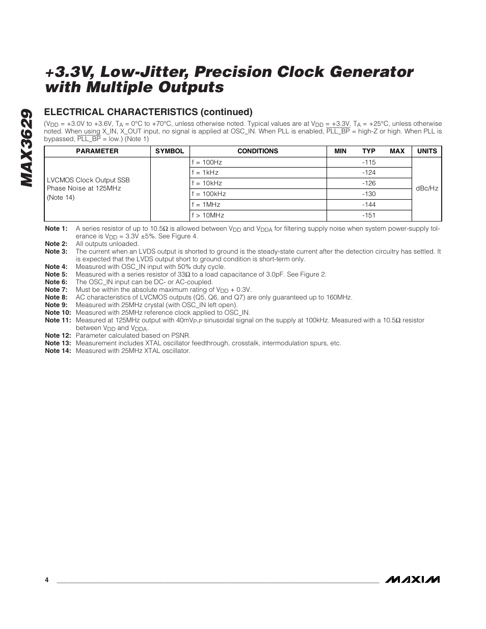 Electrical characteristics (continued) | Rainbow Electronics MAX3629 User Manual | Page 4 / 12