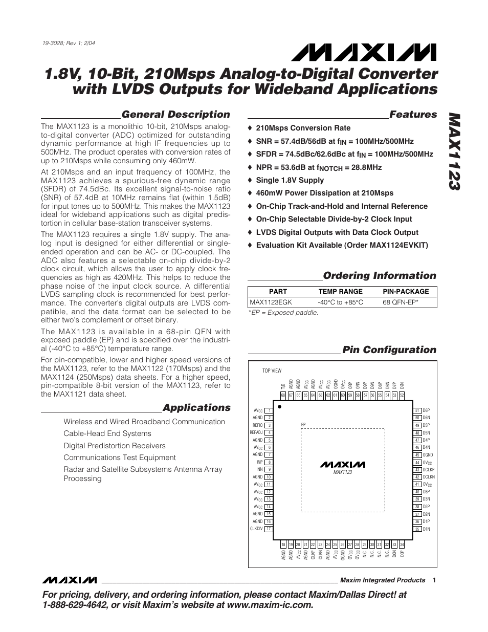 Rainbow Electronics MAX1123 User Manual | 17 pages