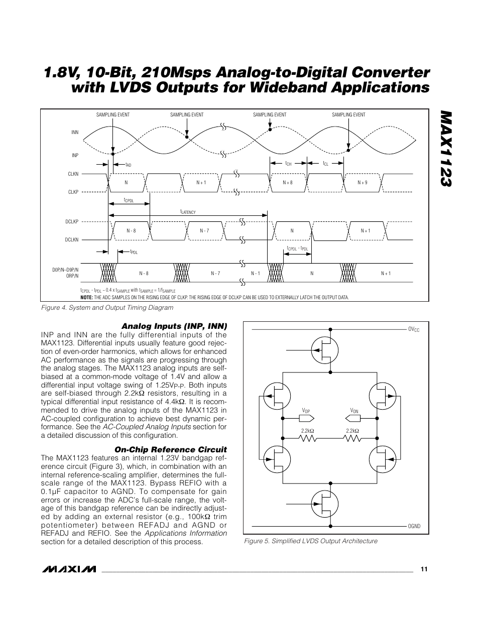 Analog inputs (inp, inn), On-chip reference circuit | Rainbow Electronics MAX1123 User Manual | Page 11 / 17