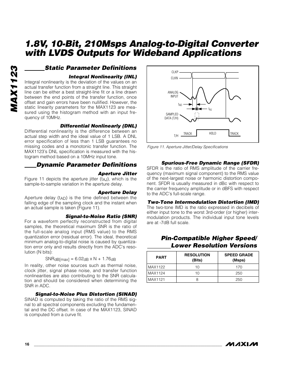 Max1123, Static parameter definitions, Dynamic parameter definitions | Rainbow Electronics MAX1123 User Manual | Page 16 / 17