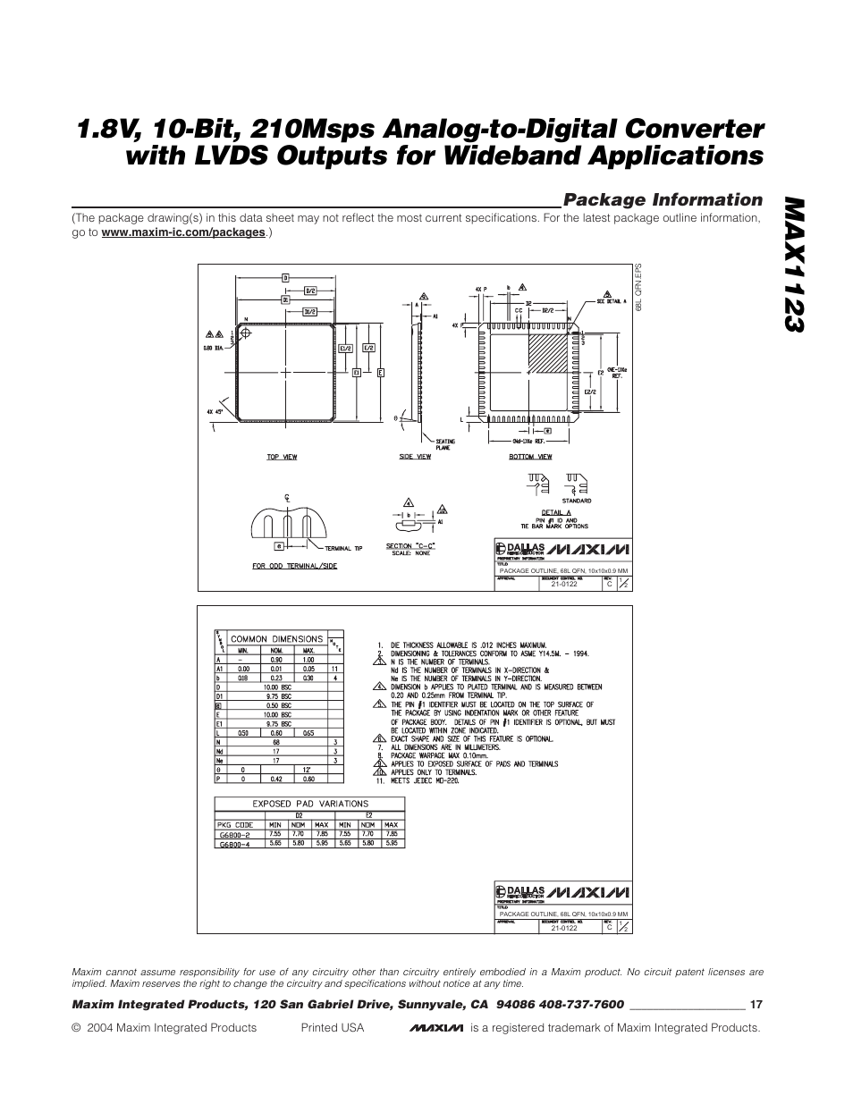 Package information | Rainbow Electronics MAX1123 User Manual | Page 17 / 17
