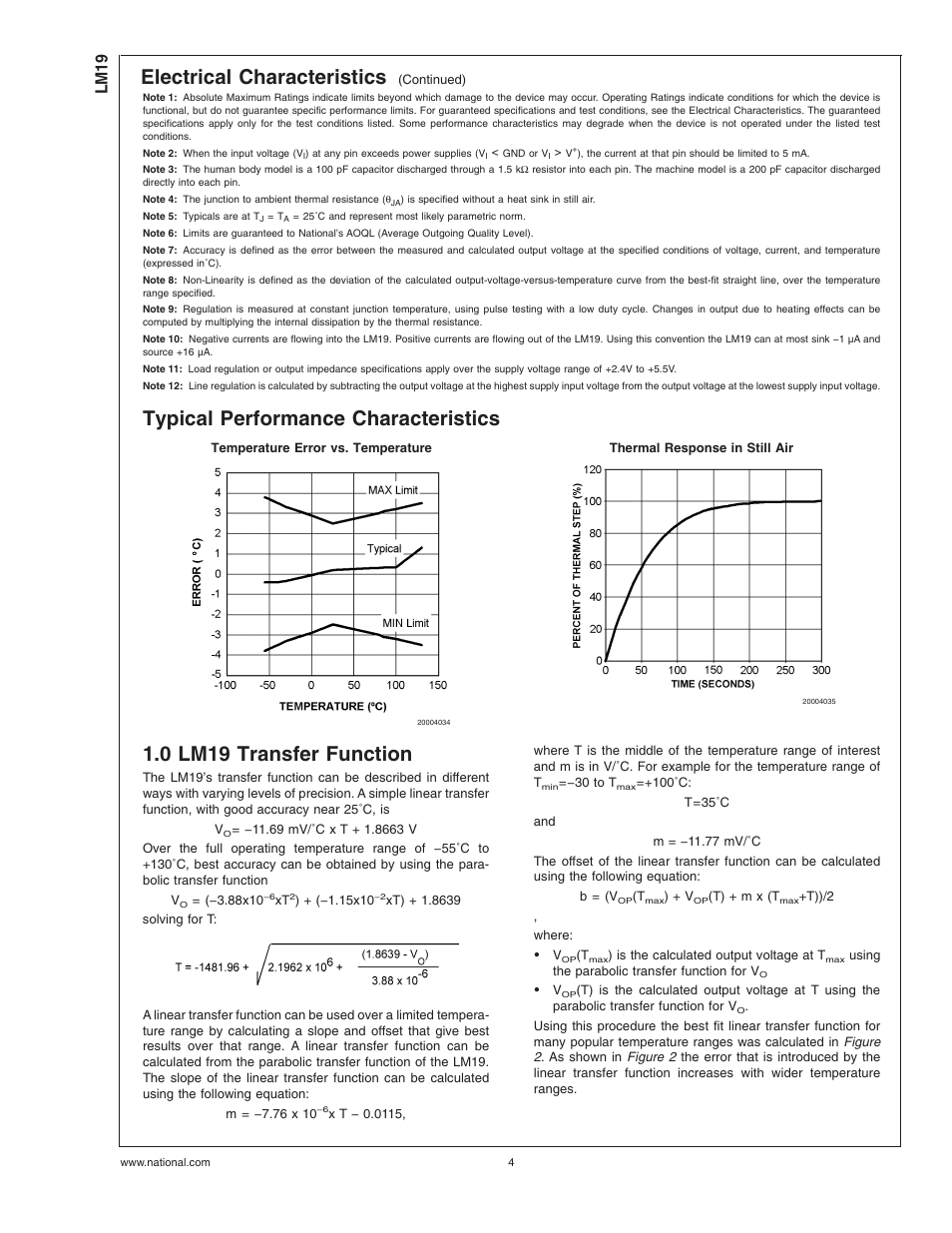 Typical performance characteristics, 0 lm19 transfer function, Note 1) | Note 2), Note 3), Ratings, Note 4), Note 5), Note 6), Note 7) | Rainbow Electronics LM19 User Manual | Page 4 / 8