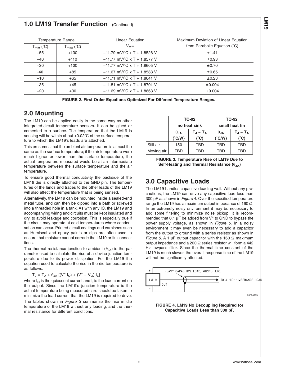 0 mounting, 0 capacitive loads, 0 lm19 transfer function | Lm19 | Rainbow Electronics LM19 User Manual | Page 5 / 8