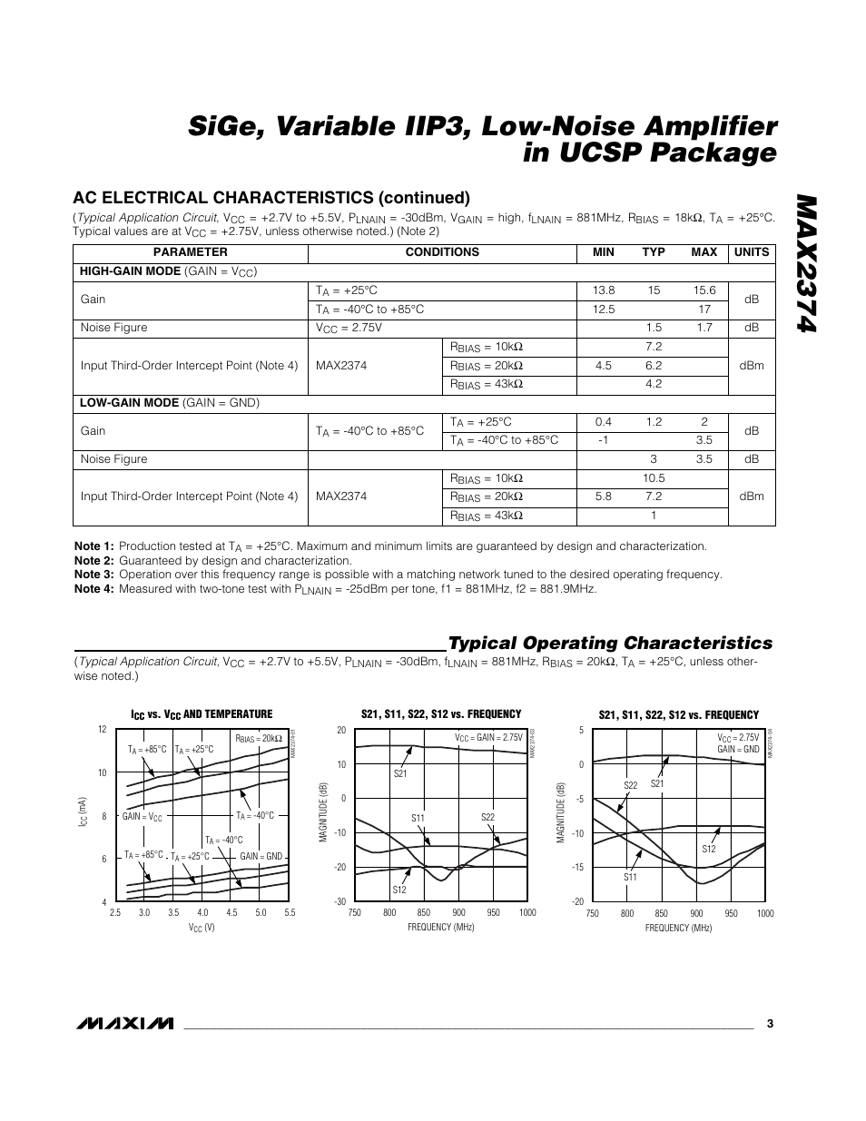 Typical operating characteristics, Ac electrical characteristics (continued) | Rainbow Electronics MAX2374 User Manual | Page 3 / 8