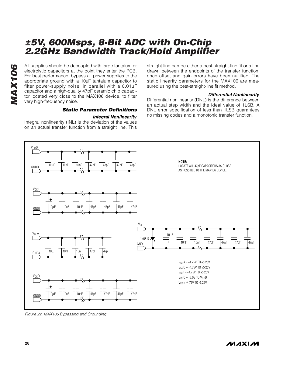 Static parameter definitions | Rainbow Electronics MAX106 User Manual | Page 26 / 31