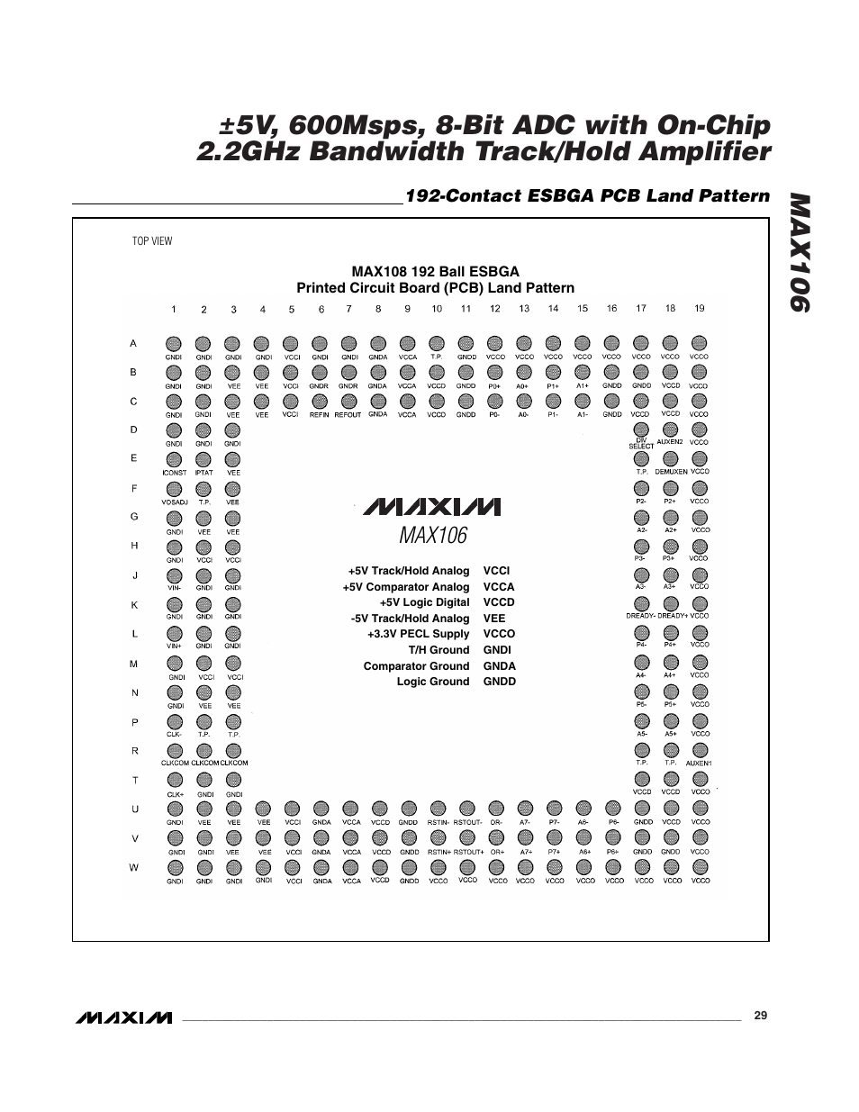 Max106, Contact esbga pcb land pattern | Rainbow Electronics MAX106 User Manual | Page 29 / 31