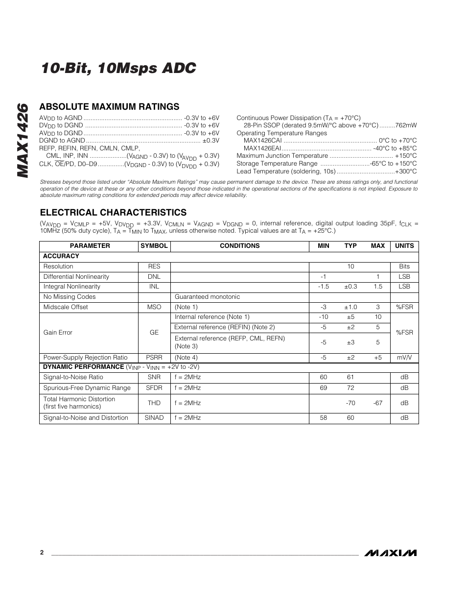 Rainbow Electronics MAX1426 User Manual | Page 2 / 16