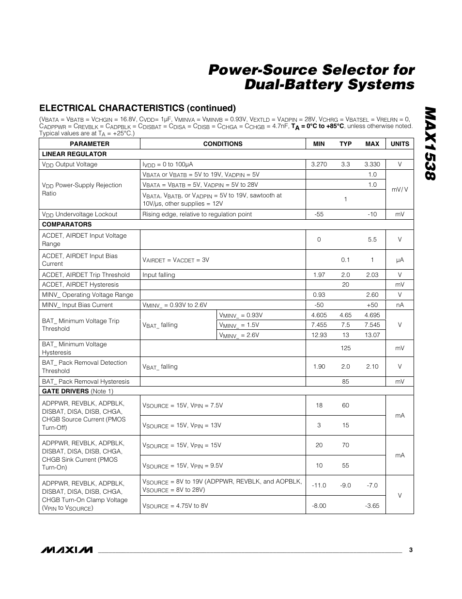 Electrical characteristics (continued) | Rainbow Electronics MAX1538 User Manual | Page 3 / 22