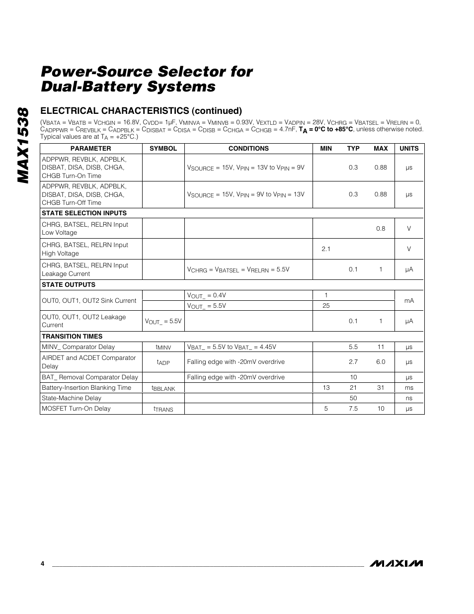 Electrical characteristics (continued) | Rainbow Electronics MAX1538 User Manual | Page 4 / 22