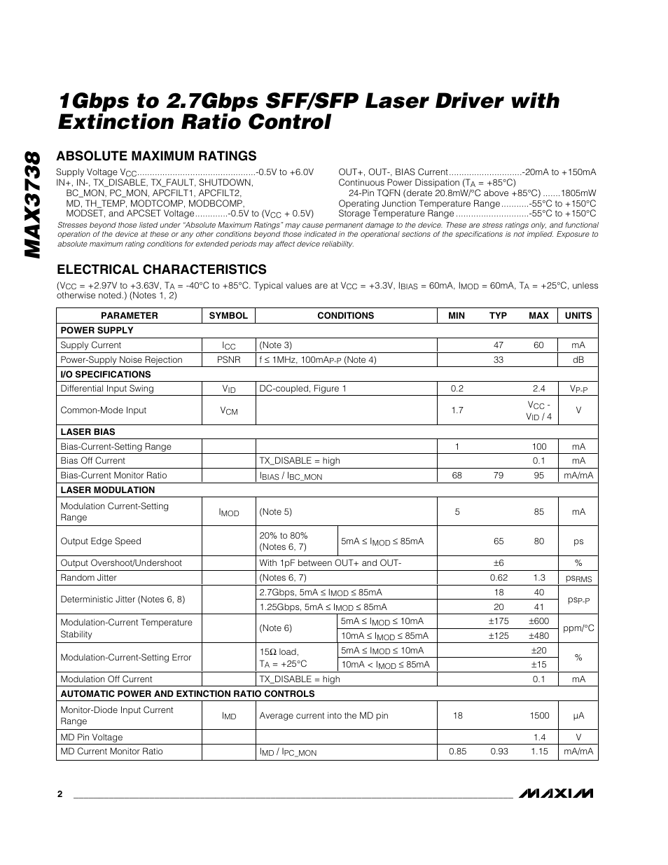 Rainbow Electronics MAX3738 User Manual | Page 2 / 14