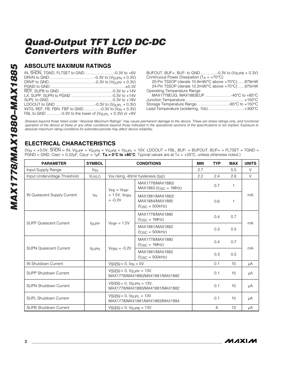 Rainbow Electronics MAX1885 User Manual | Page 2 / 38