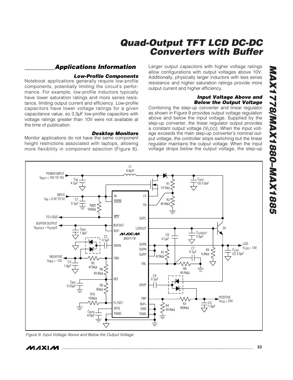 Applications information, Low-profile components, Desktop monitors | Input voltage above and below the output voltage | Rainbow Electronics MAX1885 User Manual | Page 33 / 38