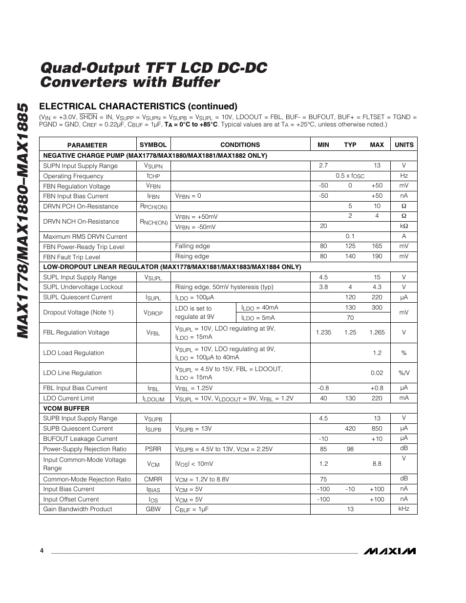 Electrical characteristics (continued) | Rainbow Electronics MAX1885 User Manual | Page 4 / 38