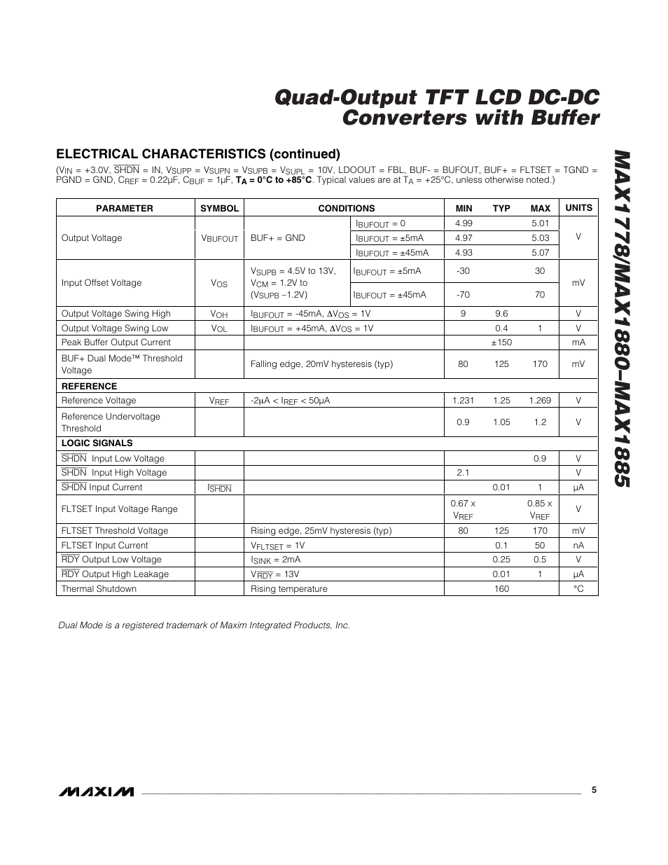 Electrical characteristics (continued) | Rainbow Electronics MAX1885 User Manual | Page 5 / 38