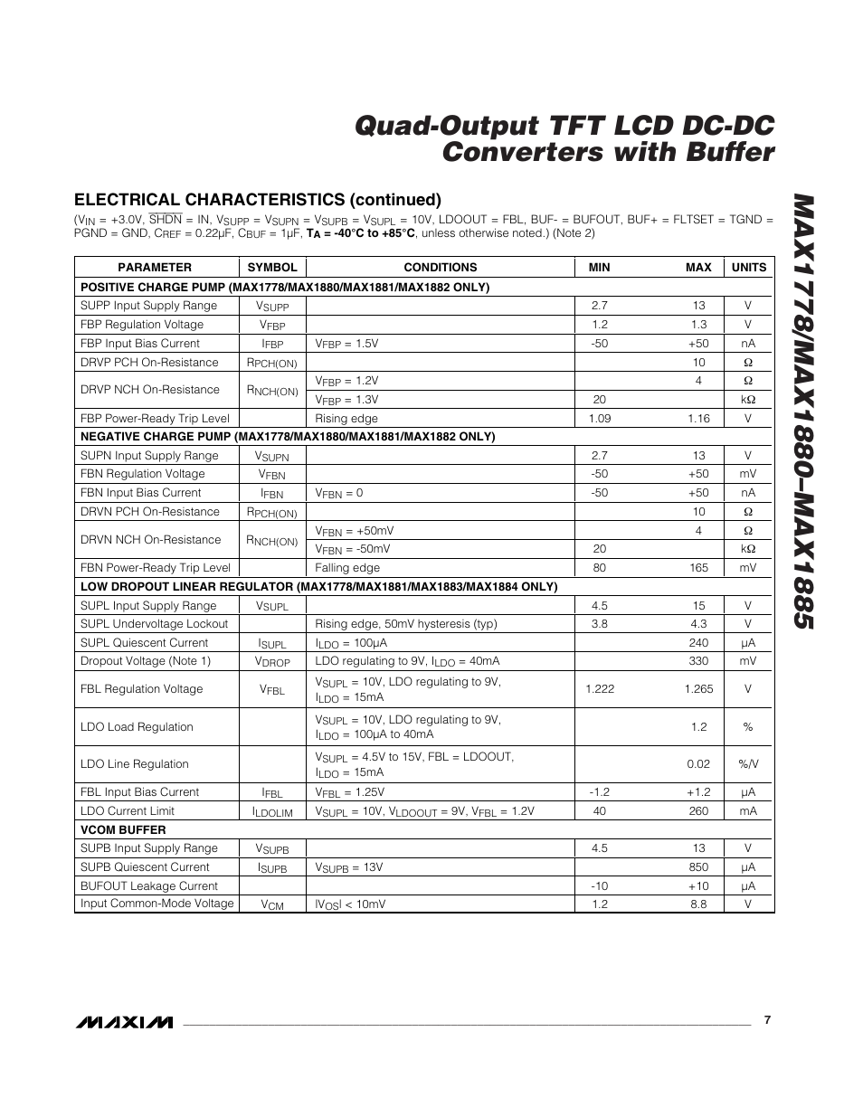 Electrical characteristics (continued) | Rainbow Electronics MAX1885 User Manual | Page 7 / 38