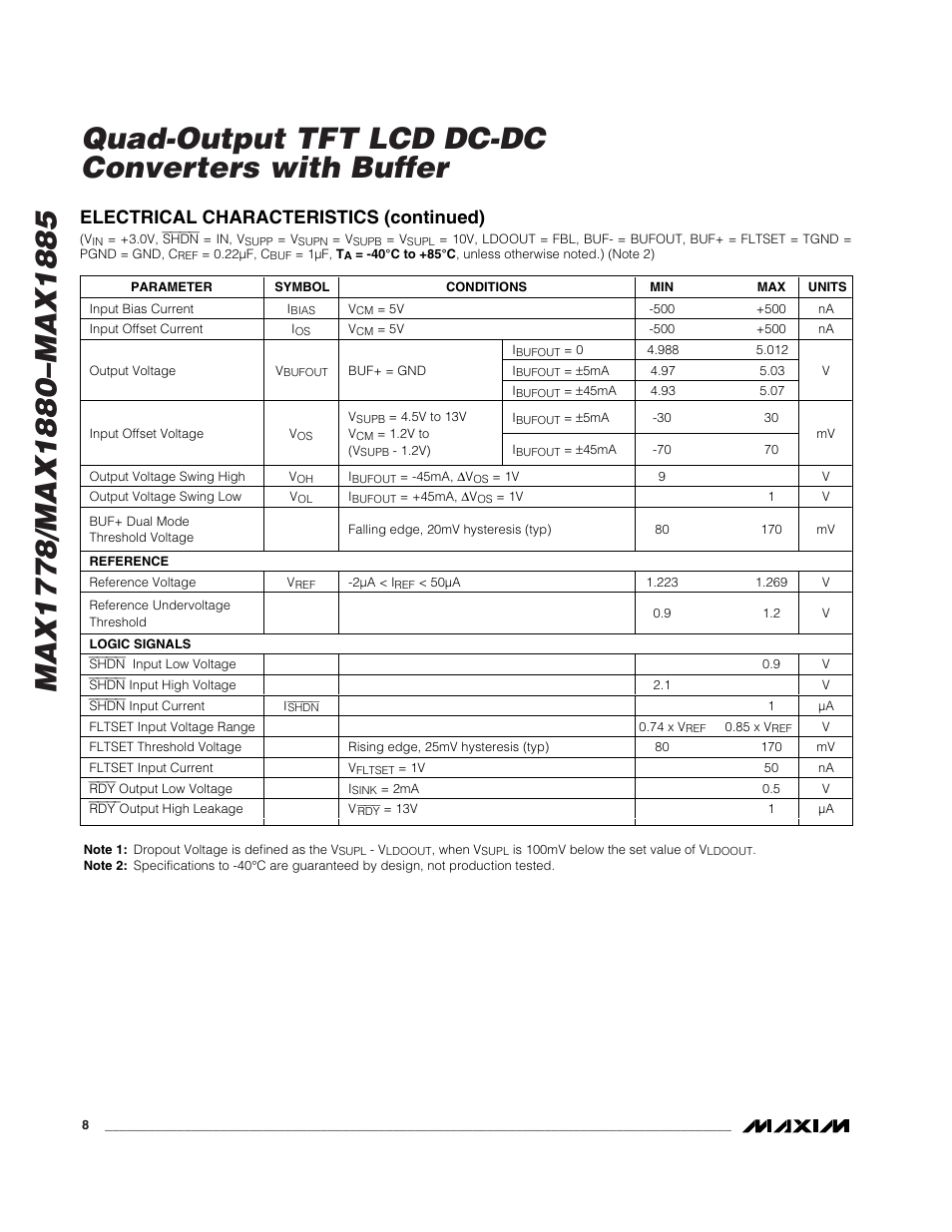 Electrical characteristics (continued) | Rainbow Electronics MAX1885 User Manual | Page 8 / 38