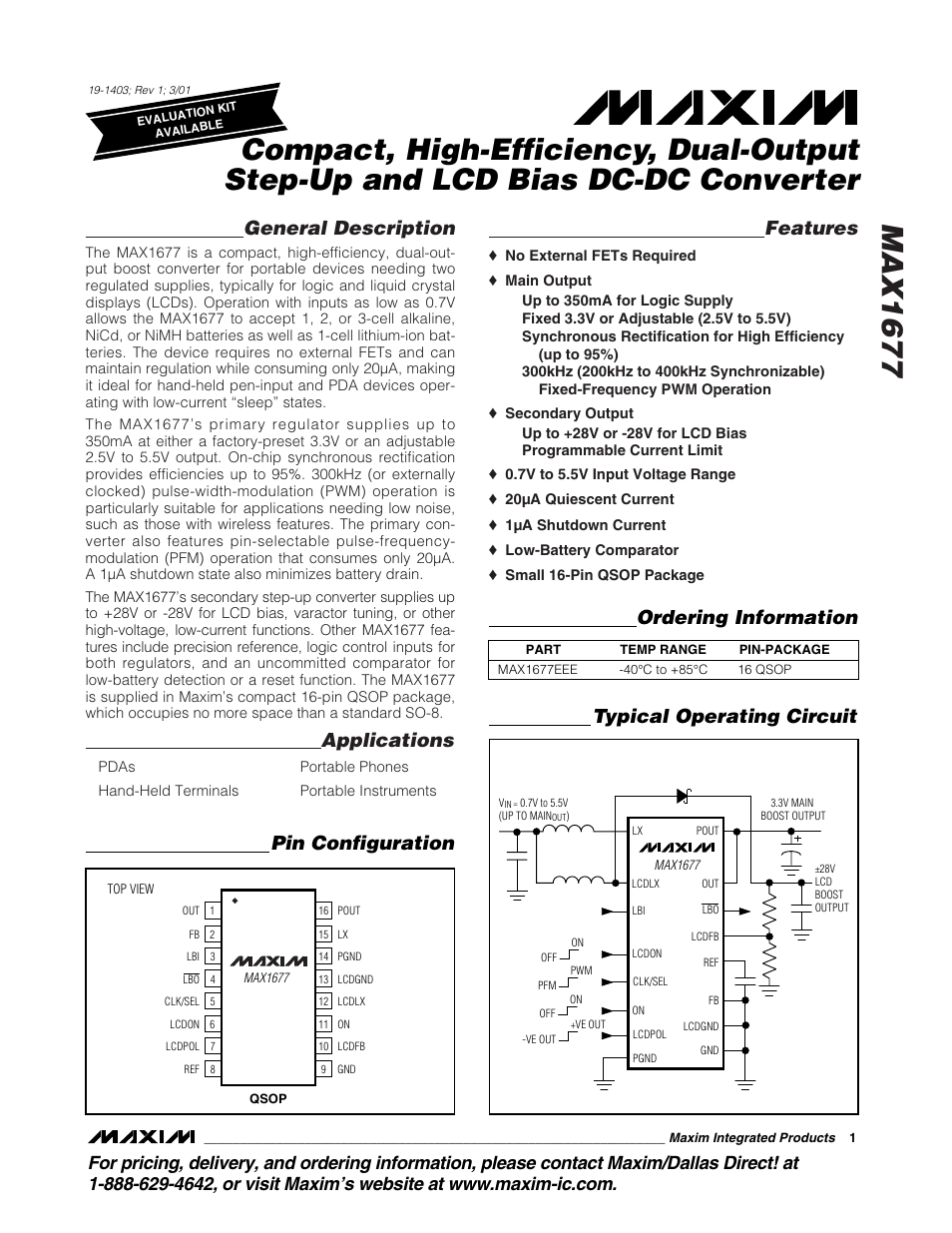 Rainbow Electronics MAX1677 User Manual | 16 pages