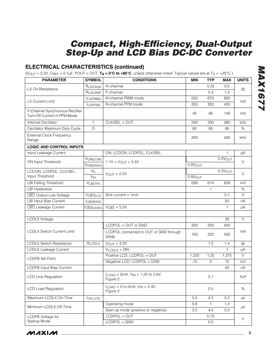 Electrical characteristics (continued) | Rainbow Electronics MAX1677 User Manual | Page 3 / 16