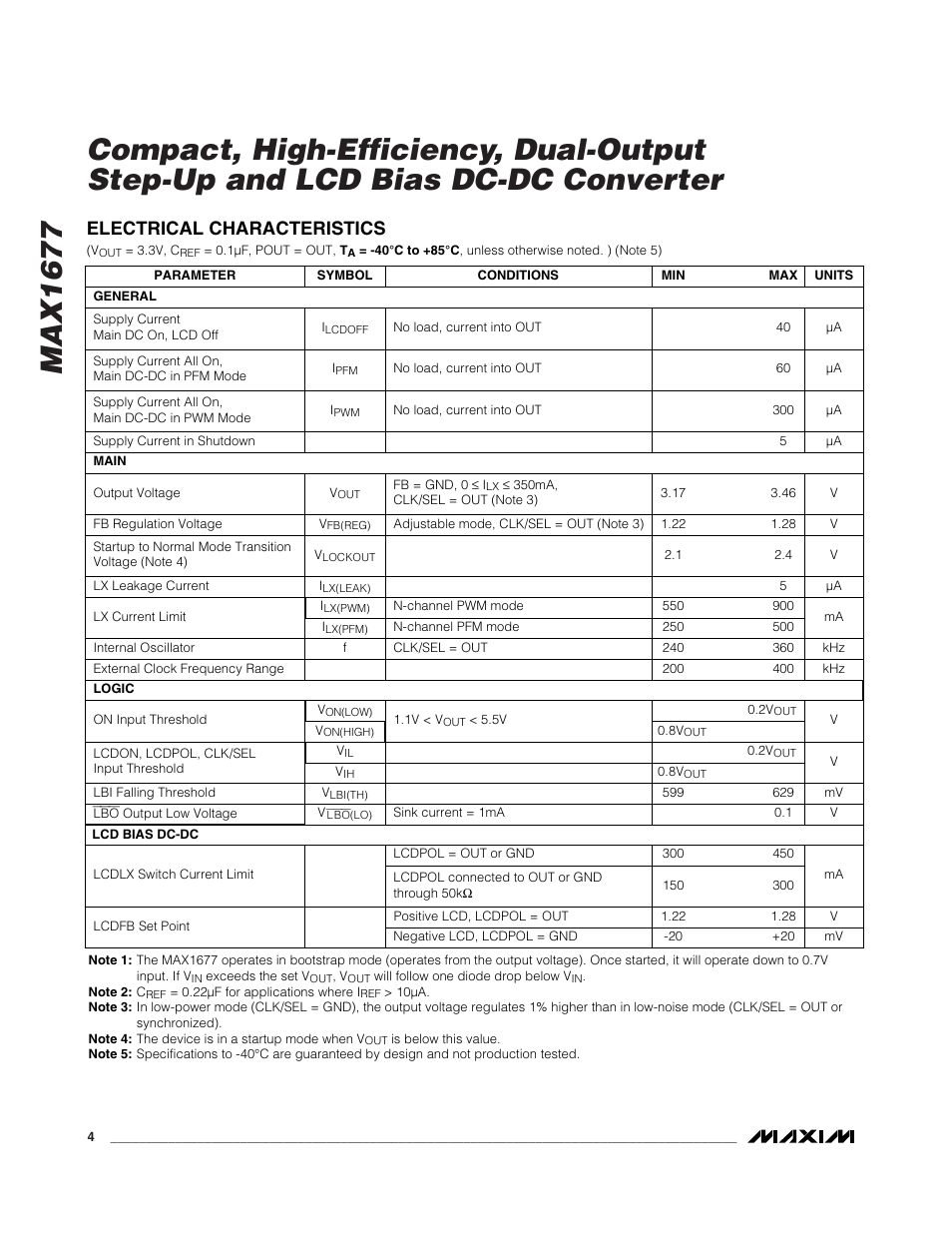 Electrical characteristics | Rainbow Electronics MAX1677 User Manual | Page 4 / 16
