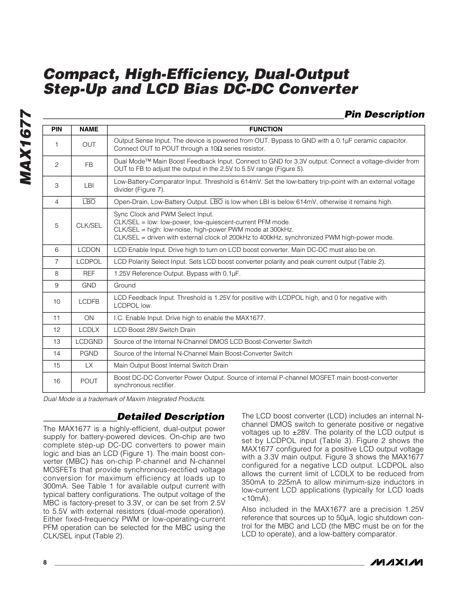 Pin description, Detailed description | Rainbow Electronics MAX1677 User Manual | Page 8 / 16