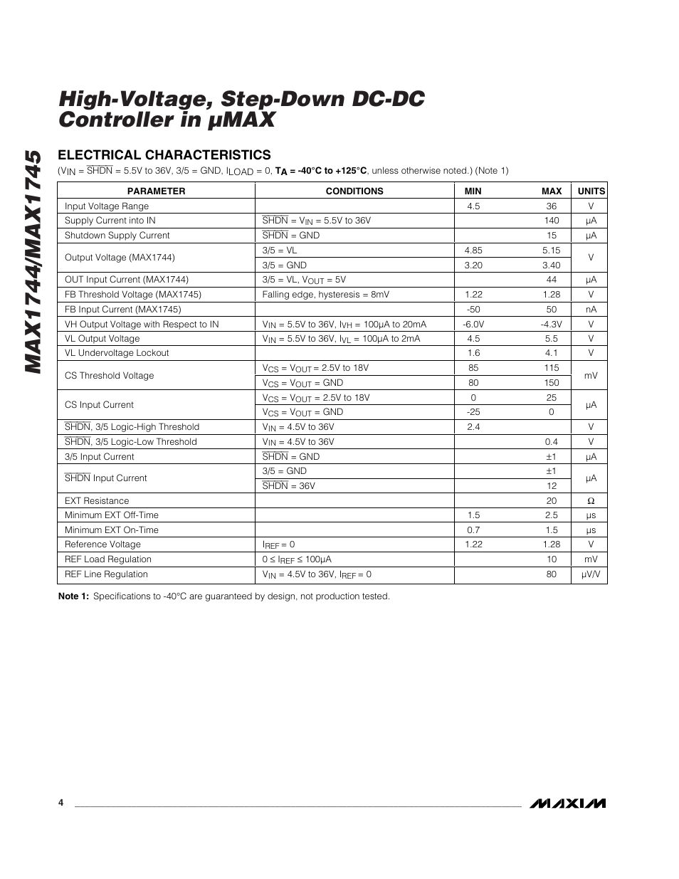 Electrical characteristics | Rainbow Electronics MAX1745 User Manual | Page 4 / 14