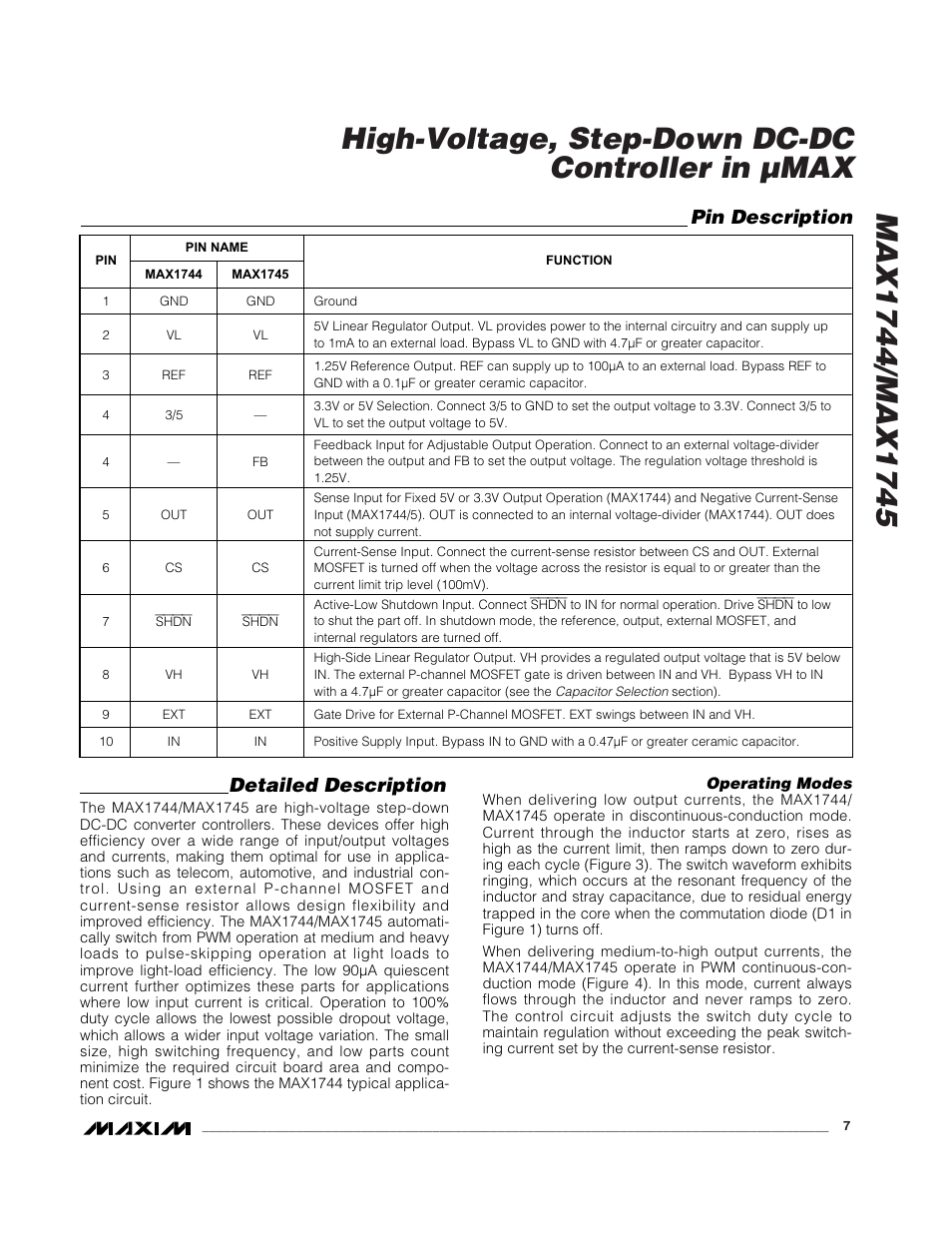 Detailed description, Pin description | Rainbow Electronics MAX1745 User Manual | Page 7 / 14