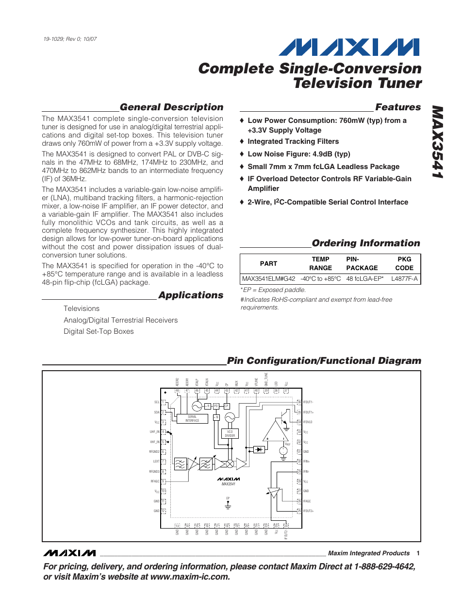 Rainbow Electronics MAX3541 User Manual | 20 pages