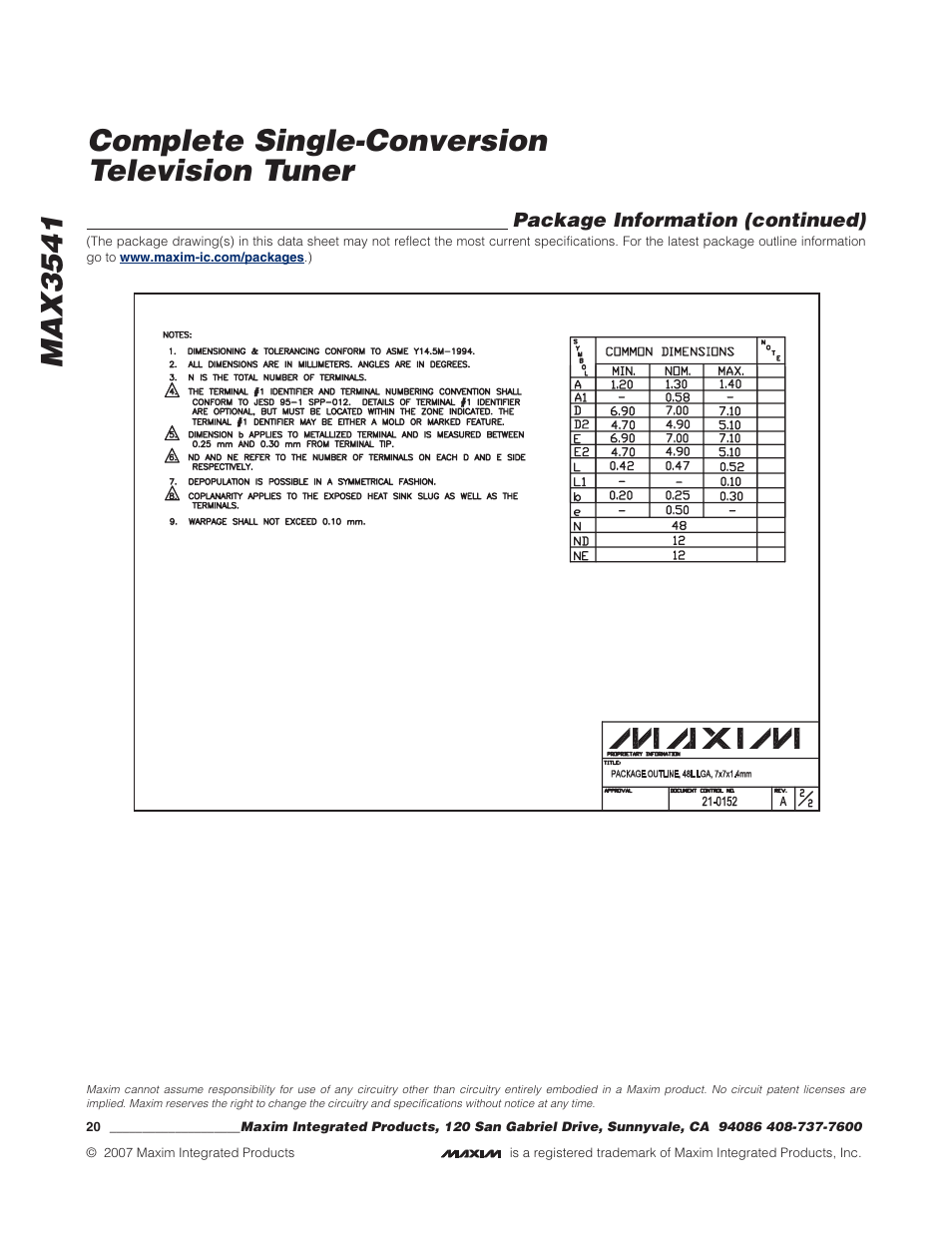 Rainbow Electronics MAX3541 User Manual | Page 20 / 20