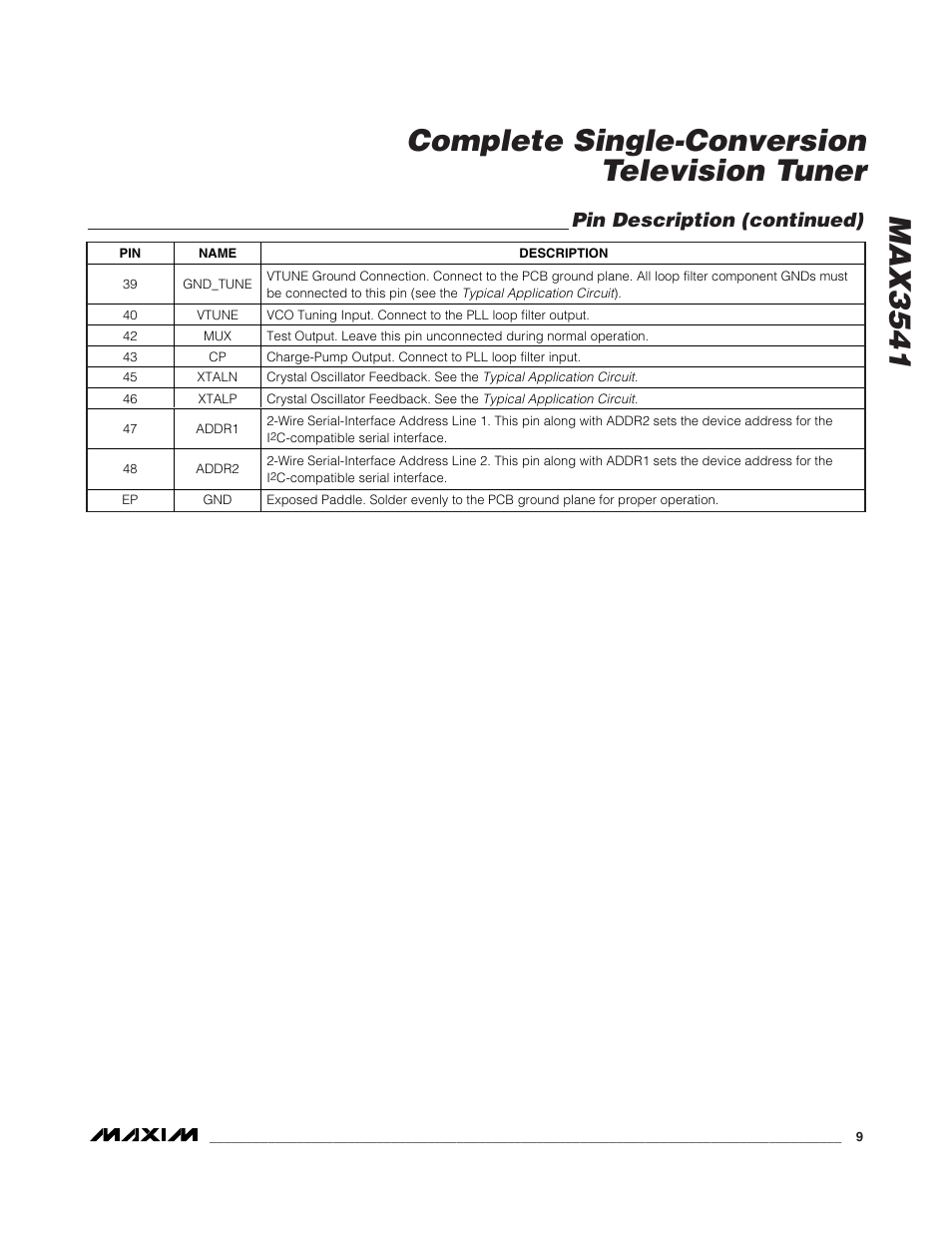 Pin description (continued) | Rainbow Electronics MAX3541 User Manual | Page 9 / 20