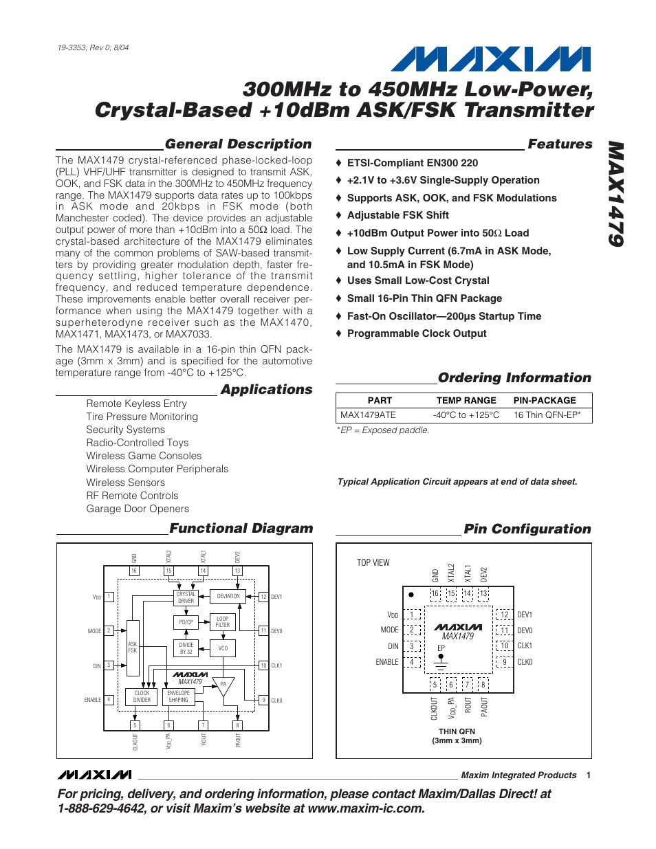 Rainbow Electronics MAX1479 User Manual | 11 pages