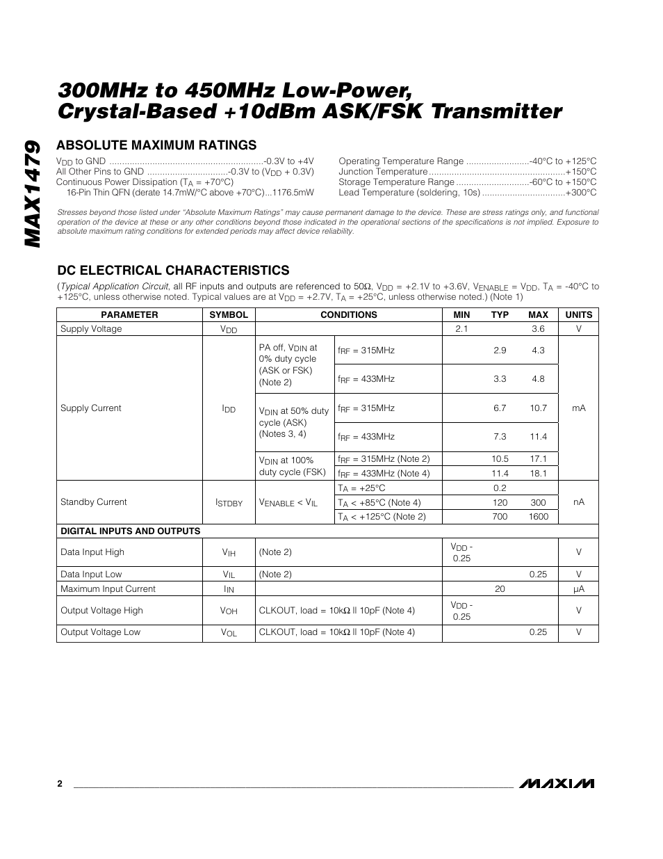 Rainbow Electronics MAX1479 User Manual | Page 2 / 11