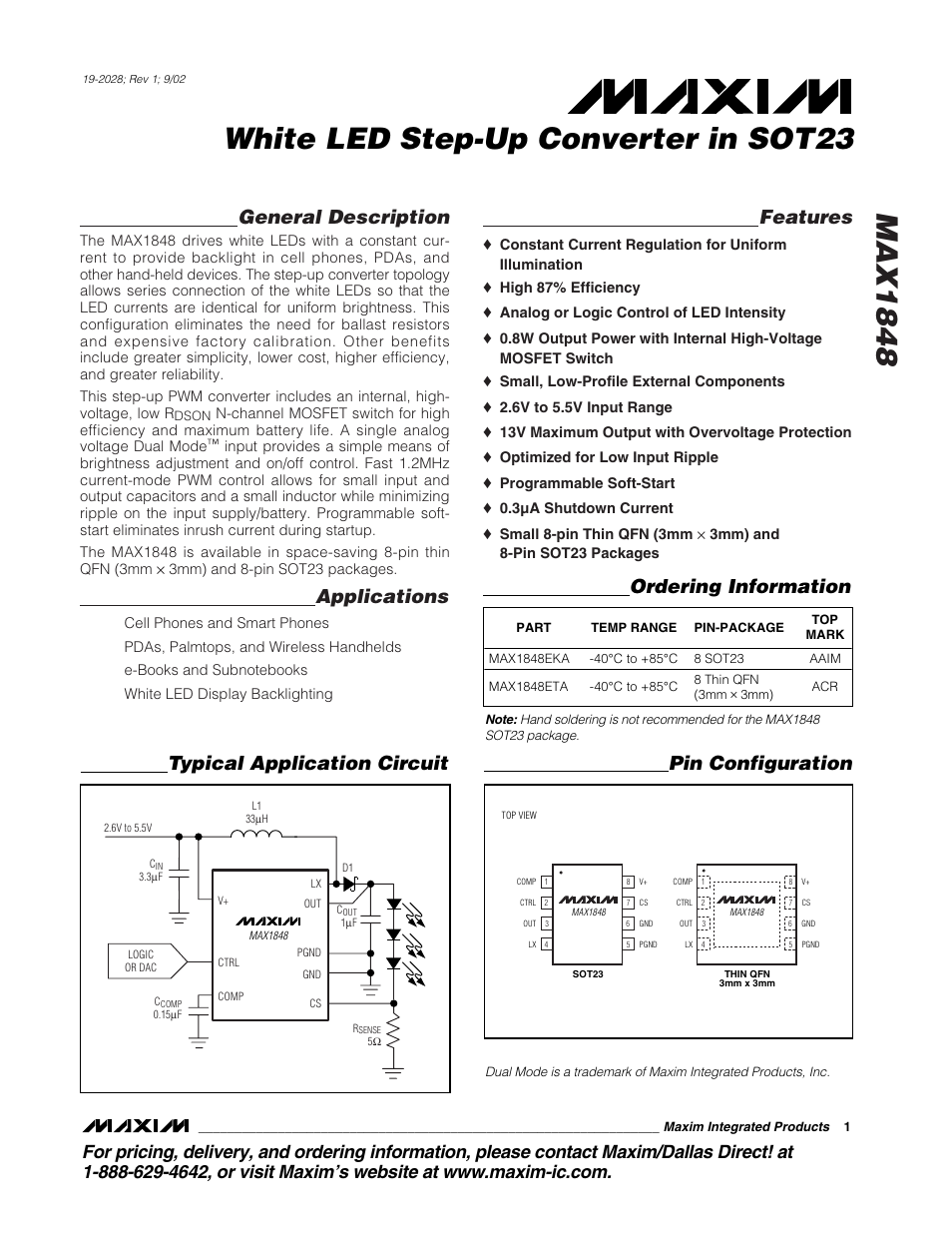 Rainbow Electronics MAX1848 User Manual | 9 pages