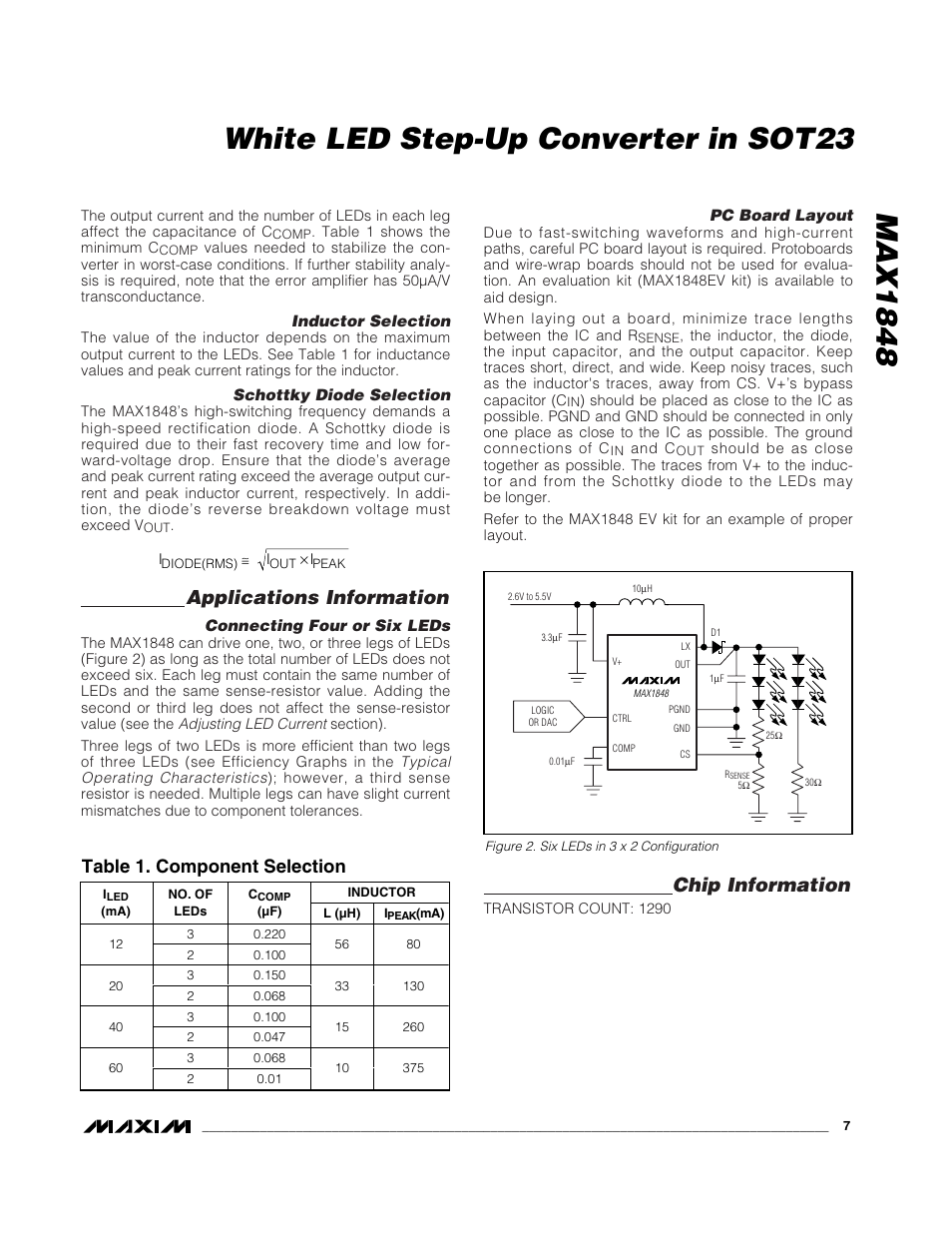 Applications information, Chip information, Table 1. component selection | Rainbow Electronics MAX1848 User Manual | Page 7 / 9