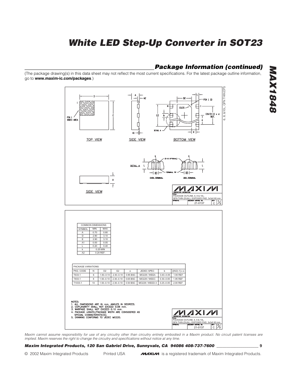 Package information (continued) | Rainbow Electronics MAX1848 User Manual | Page 9 / 9