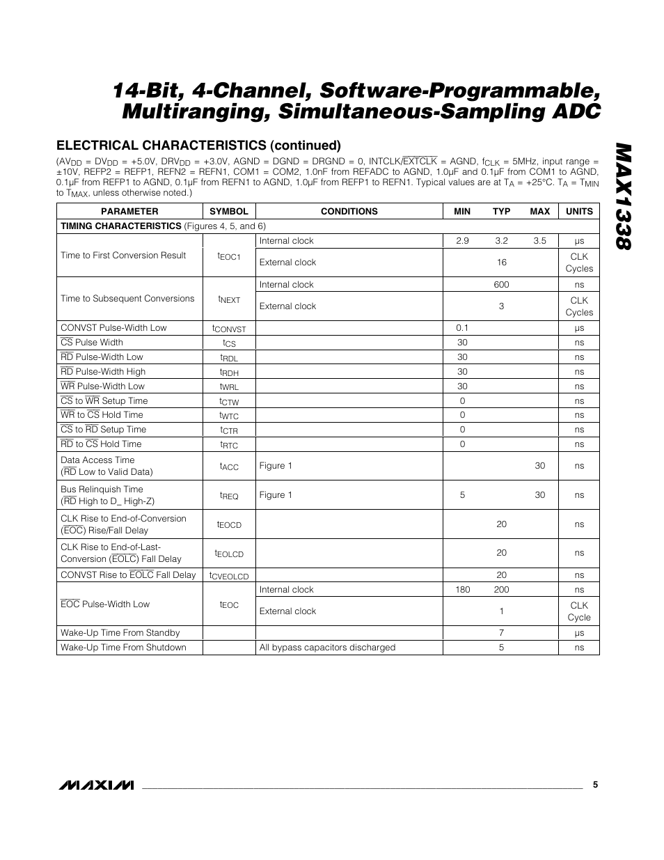 Electrical characteristics (continued) | Rainbow Electronics MAX1338 User Manual | Page 5 / 24