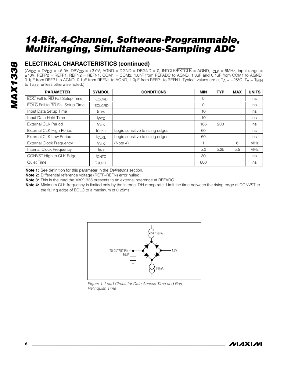 Electrical characteristics (continued) | Rainbow Electronics MAX1338 User Manual | Page 6 / 24